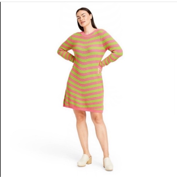 VICTOR GLEMAUD x TARGET Collab ~ Pink/Green Striped Sweater Dress ~ Small - Picture 9 of 12